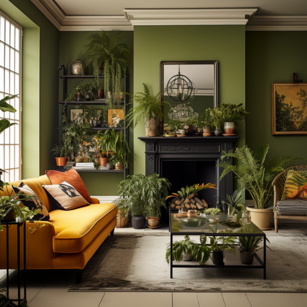 moderne botanische woonkamer natuurlijk rustiek kleurrijk woning inspiratie natuurlijk decoratief