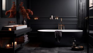 moderne zwarte stijlvolle warme badkamer woning en badkamer inspiratie natuurlijk decoratief