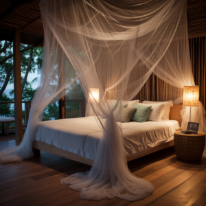 moderne slaapkamer met klamboe mosquito net natuurlijk decoratief dil verlicht inspiratie slaap kwaliteit